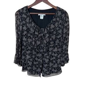 Nine West Black and Gray Patterned Blouse